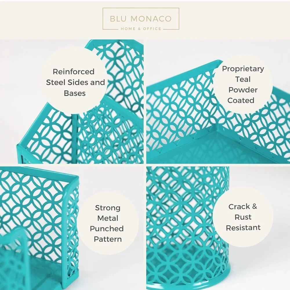 BLU MONACO 6 piece dark teal desk organizer set - teal color desk accessories
